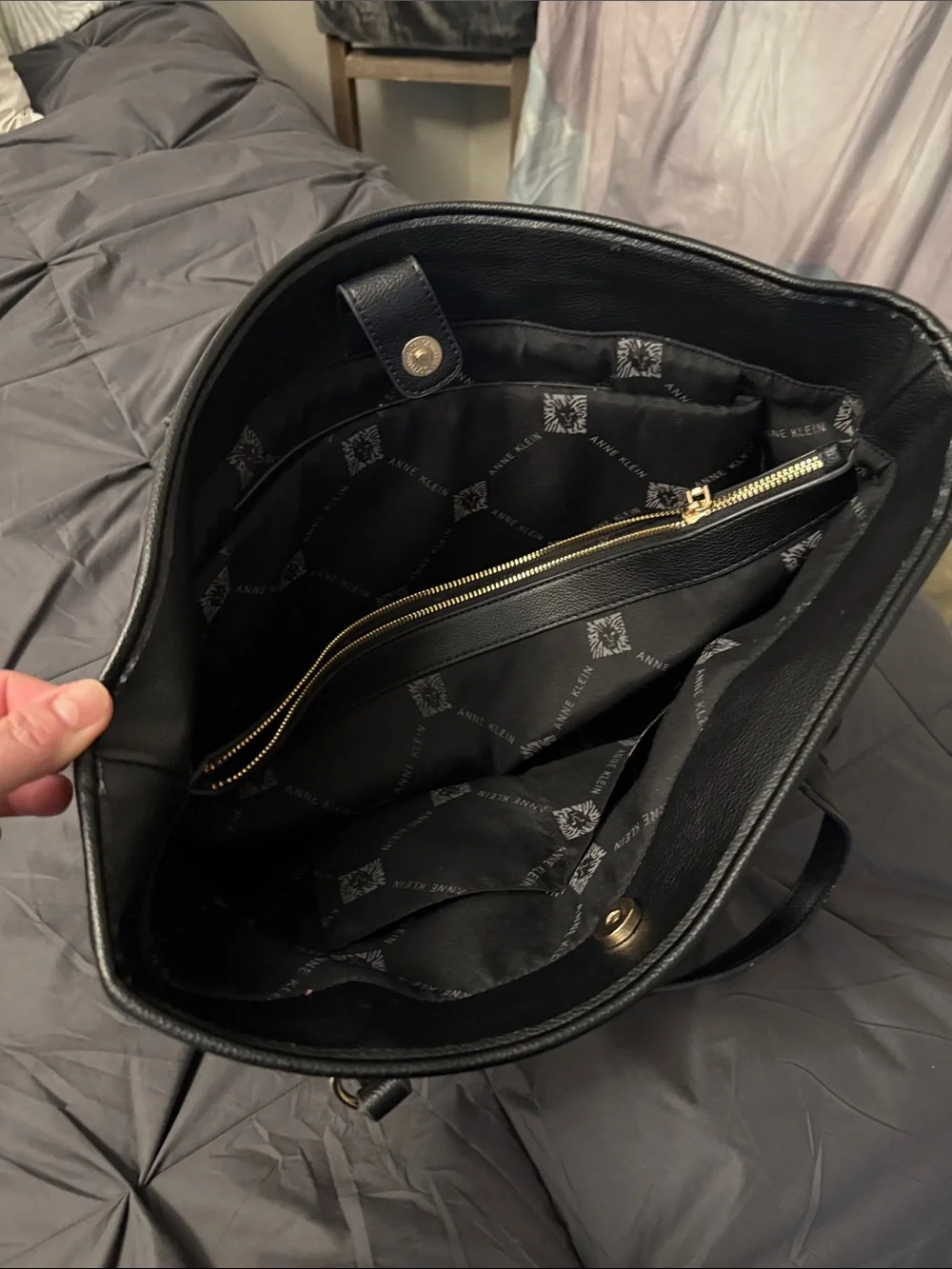 Anne Klein Black Large Tote with Gold Accents
